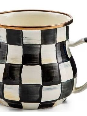 MacKenzie-Childs Black and White Check Enamel Mug with Gold Accent